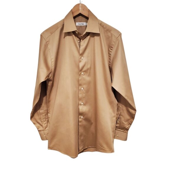Calvin Klein Men’s Dress Shirt Size 14 1/2 Beige Button Up Long Sleeve - Picture 6 of 8